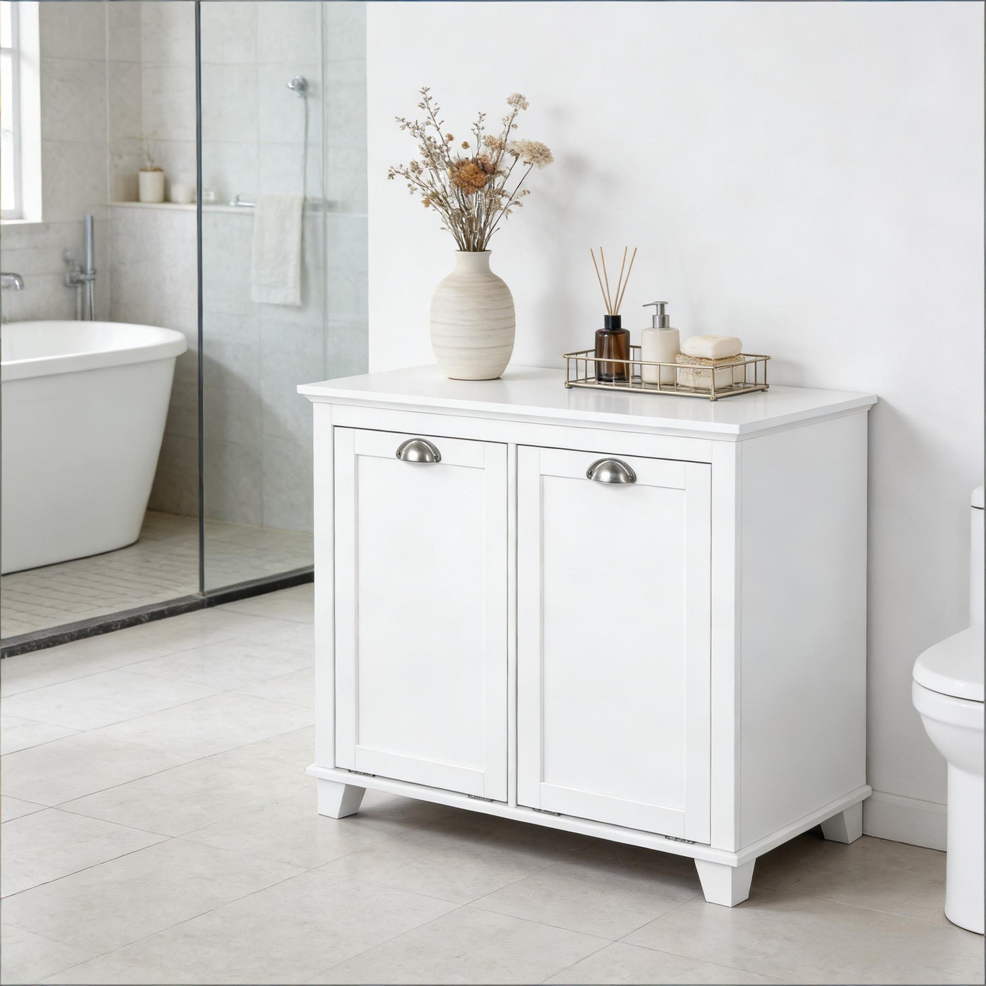 Home Floor Cabinet,Tilt out Laundry Hamper Cabinet,Sleek Storage Cabinet
