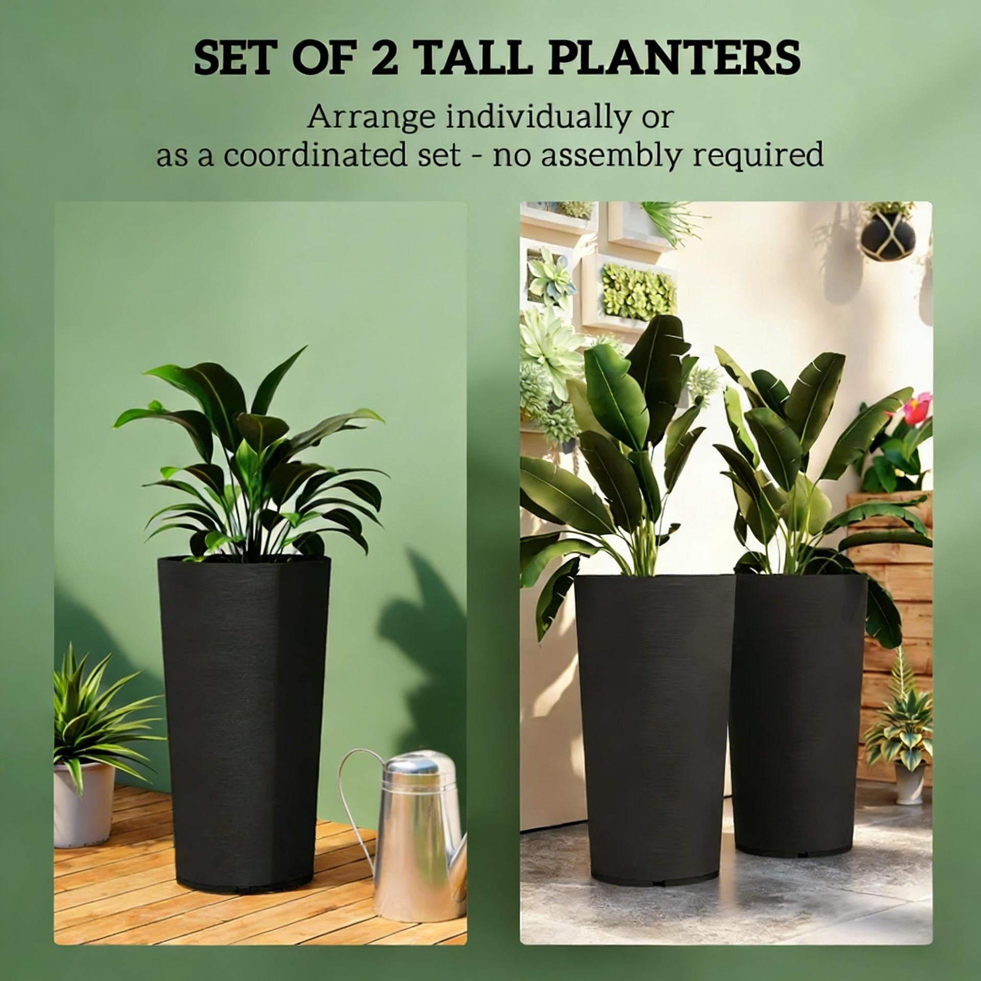 Set of 2 Flower Pots,Stackable Large Planters,High Planter