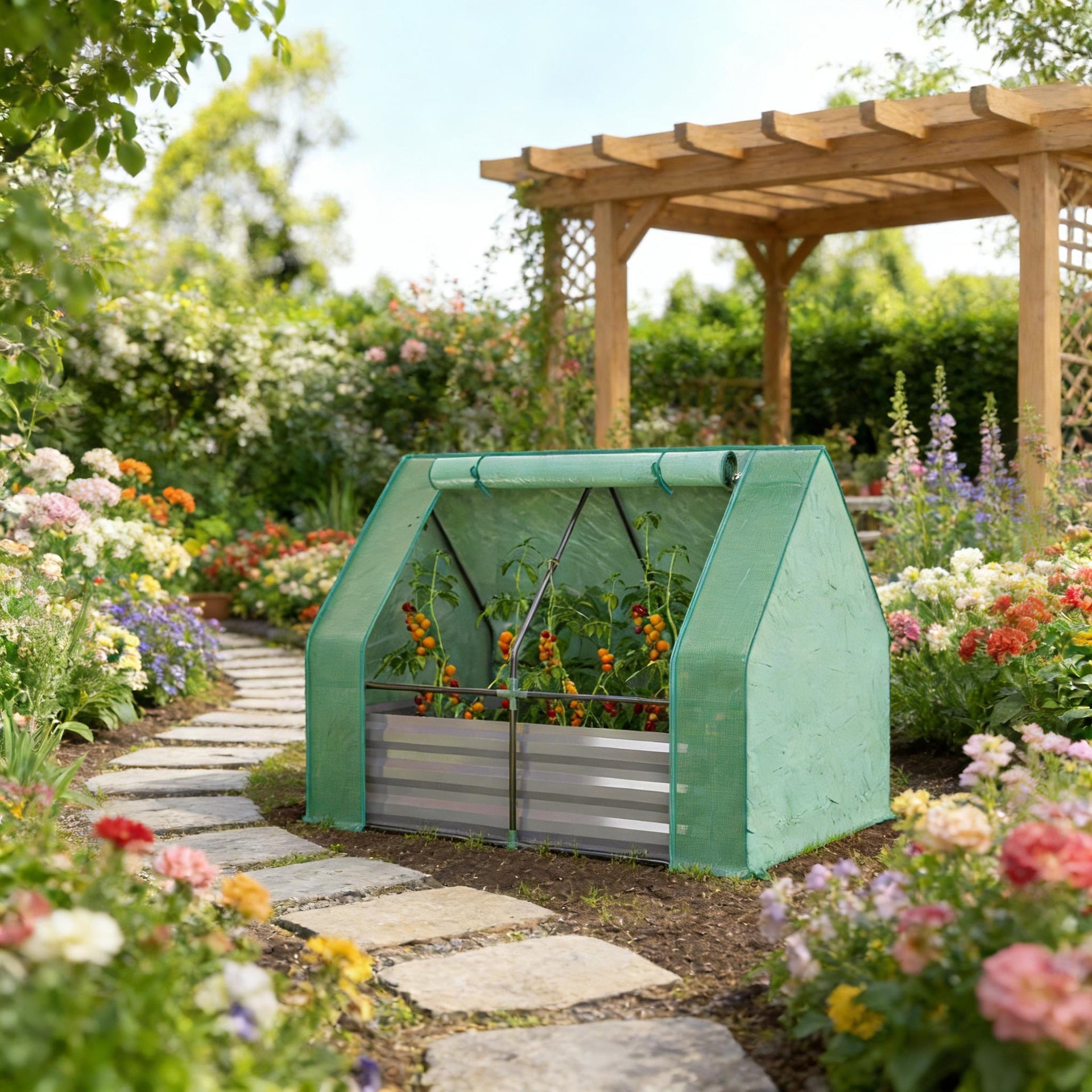 Raised Garden Bed,Mini Greenhouse,2-in-1 Raised Planter Greenhouse
