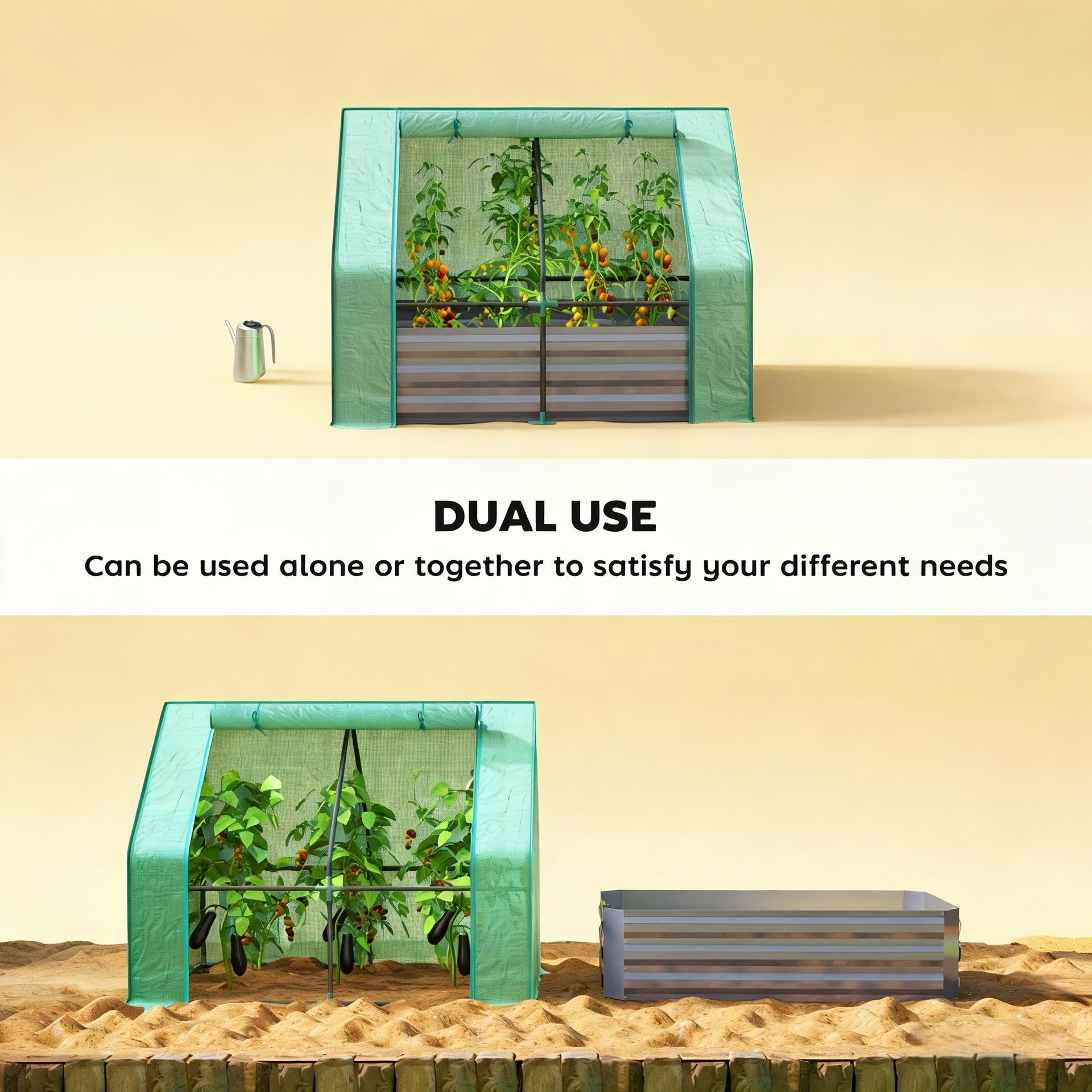 Raised Garden Bed,Mini Greenhouse,2-in-1 Raised Planter Greenhouse