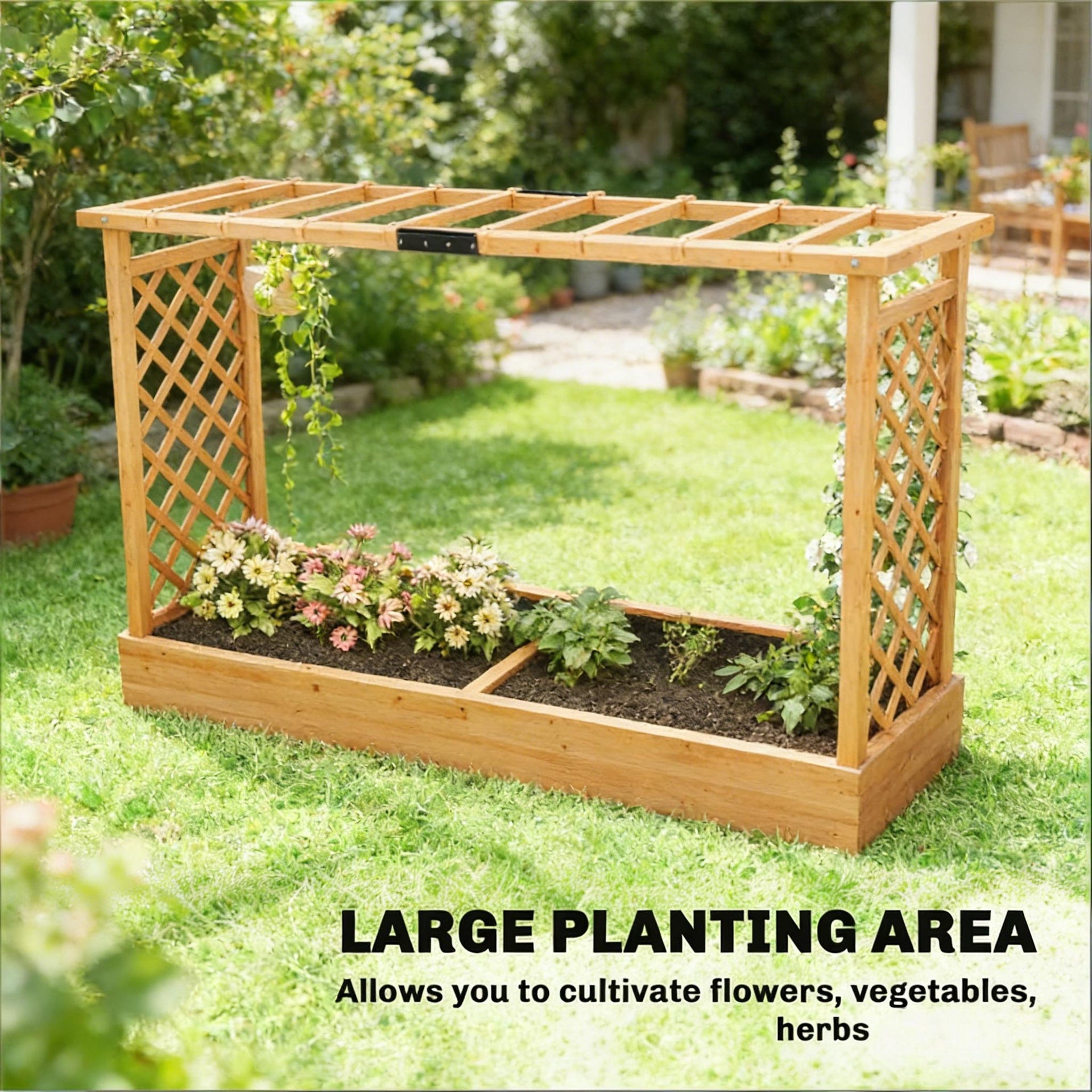 Wooden Planter Box,Trellis Planter,Raised Garden Bed