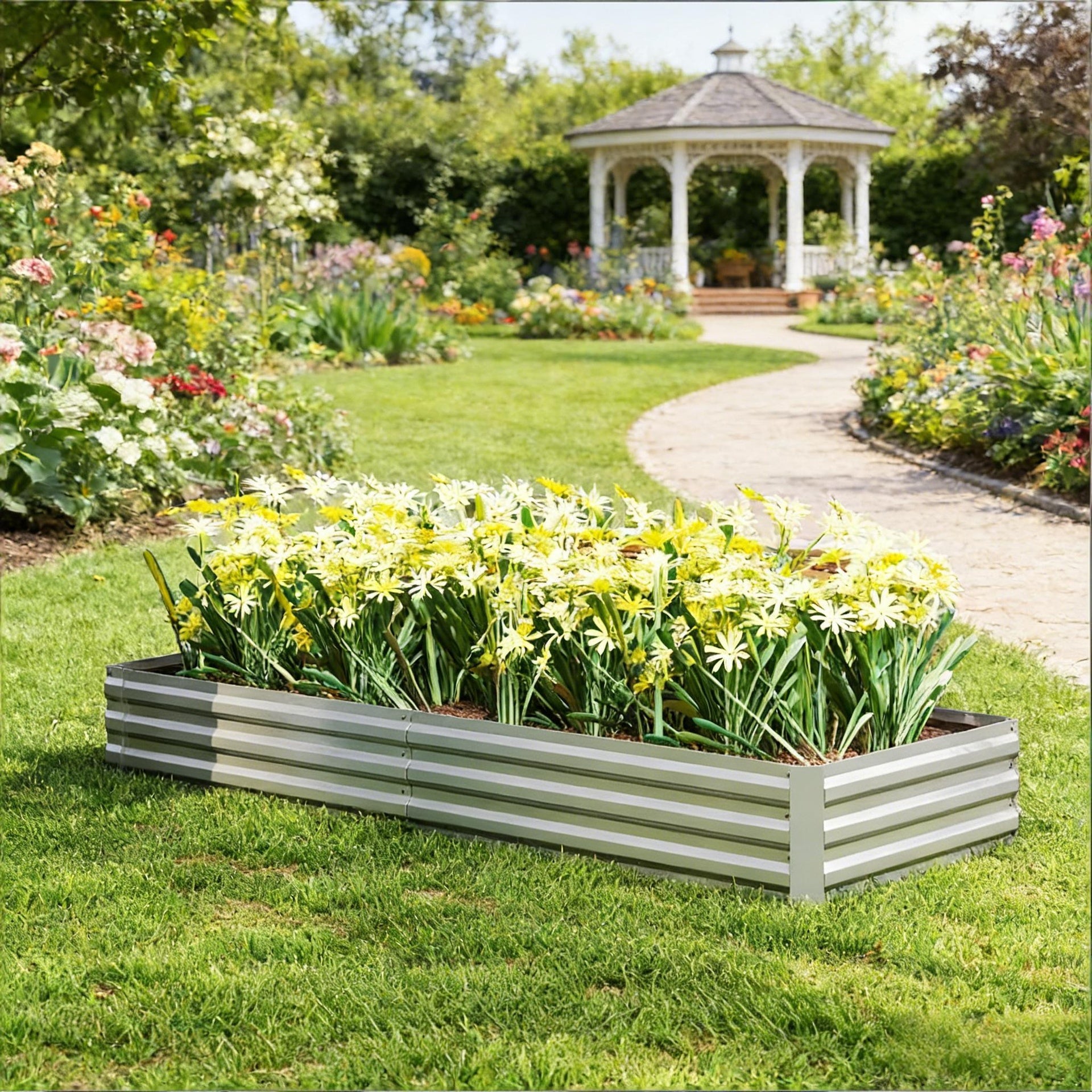 Flower Box,Plant Box,Garden Bed,Metal Raised Planter Box