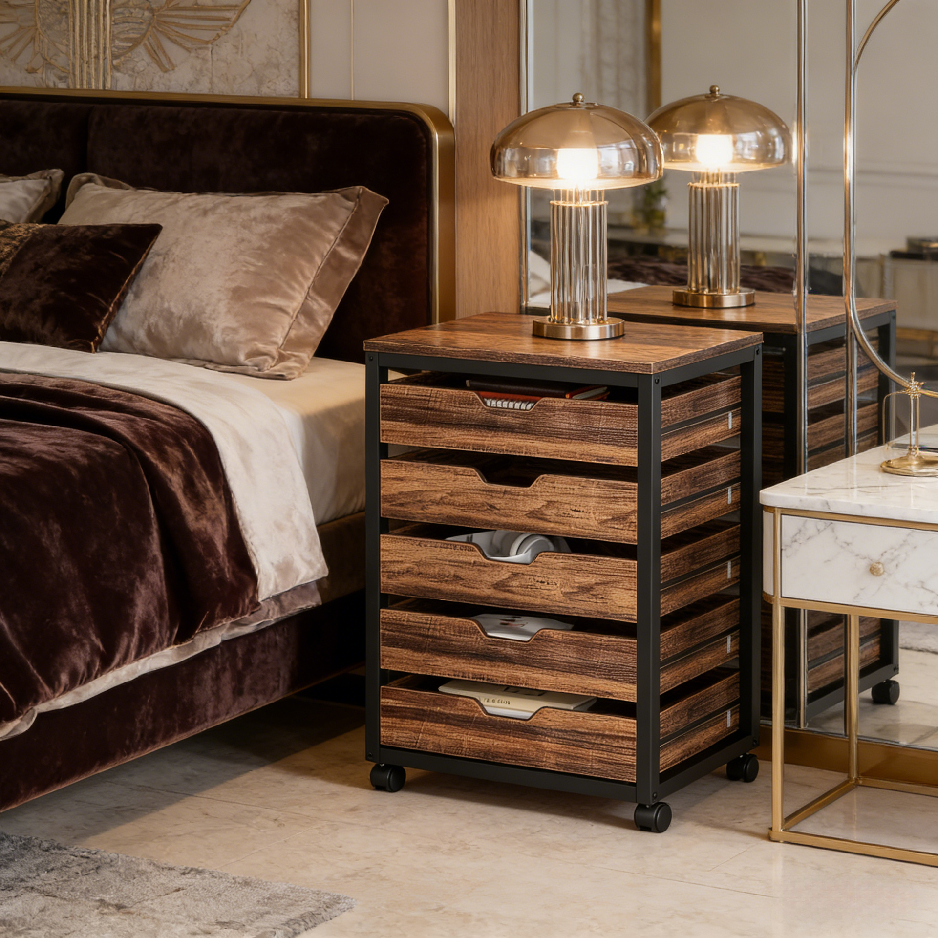 Mobile Storage Dresser Cabinet,Industrial Style Drawer Chest,Printer Stand,Office Storage Unit