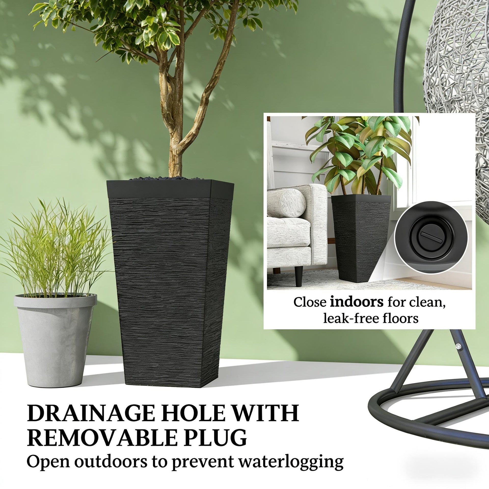 Modern Design Stackable Tapered Planters,Set of 3 Outdoor Planters
