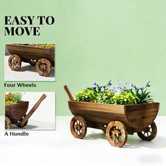 Small Wheelbarrow Wagon Flower Cart,Wooden Mobile Garden Planter