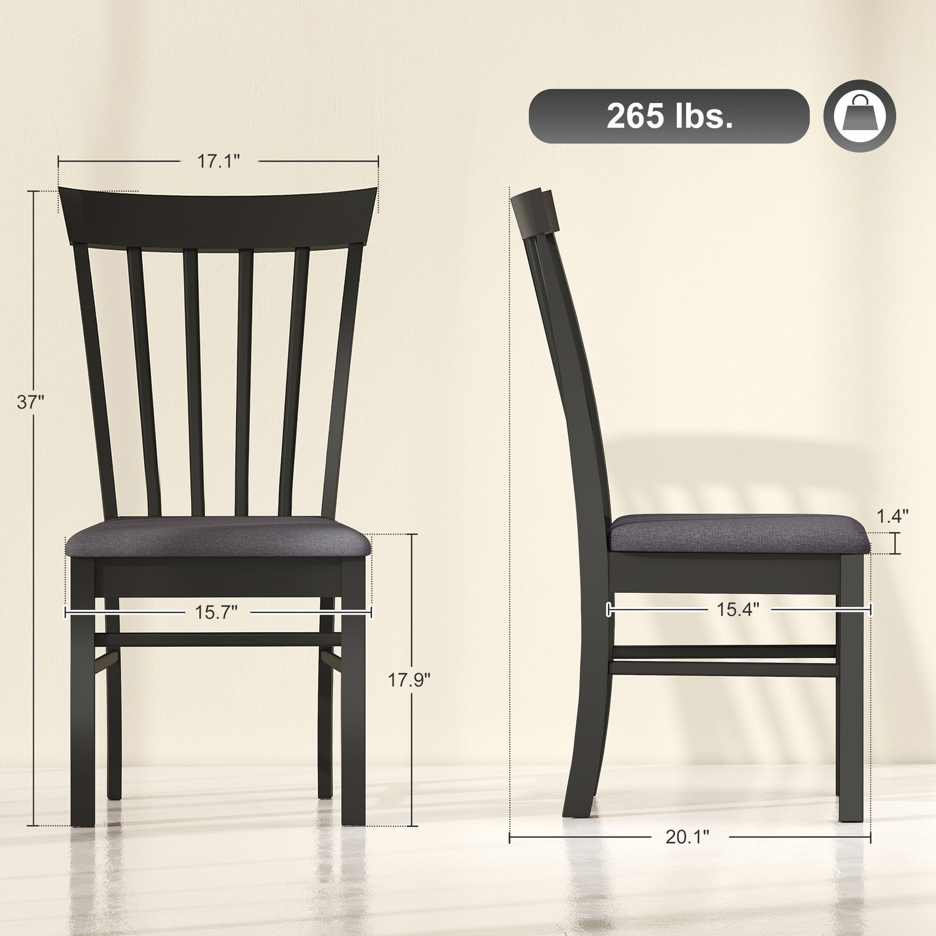 Upholstered Kitchen Chairs,Wooden Dining Chairs Set of 2,with Rubber Wood Frame