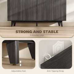 Coffee Bar Cabinet,Fluted Sideboard Buffet Cabinet,with Doors,Adjustable Shelves,Wood Legs