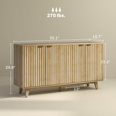 Convenient Cabinet,Fluted Sideboard Buffet Cabinet,with Doors,Adjustable Shelves,Wood Legs