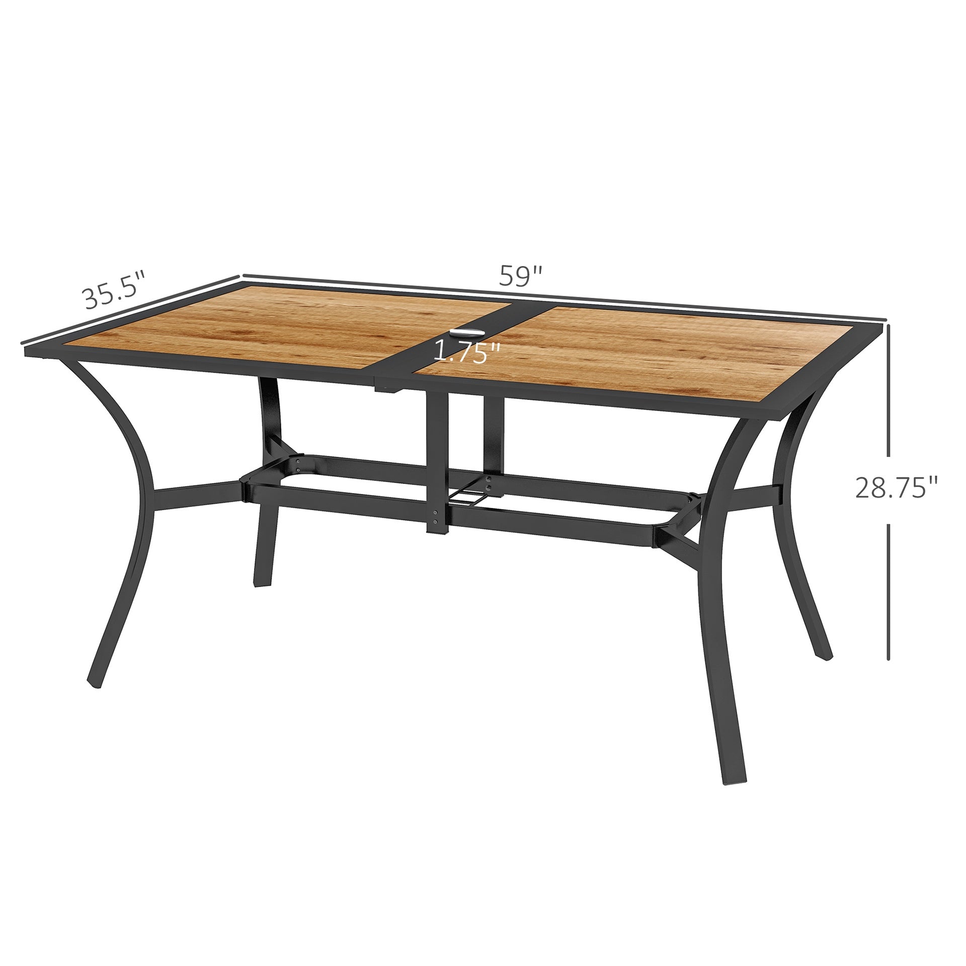 Stable Faux Wood Rectangle Outdoor Dining Table,Rectangle Outdoor Dining Table,Rectangular Patio Table with Umbrella Hole