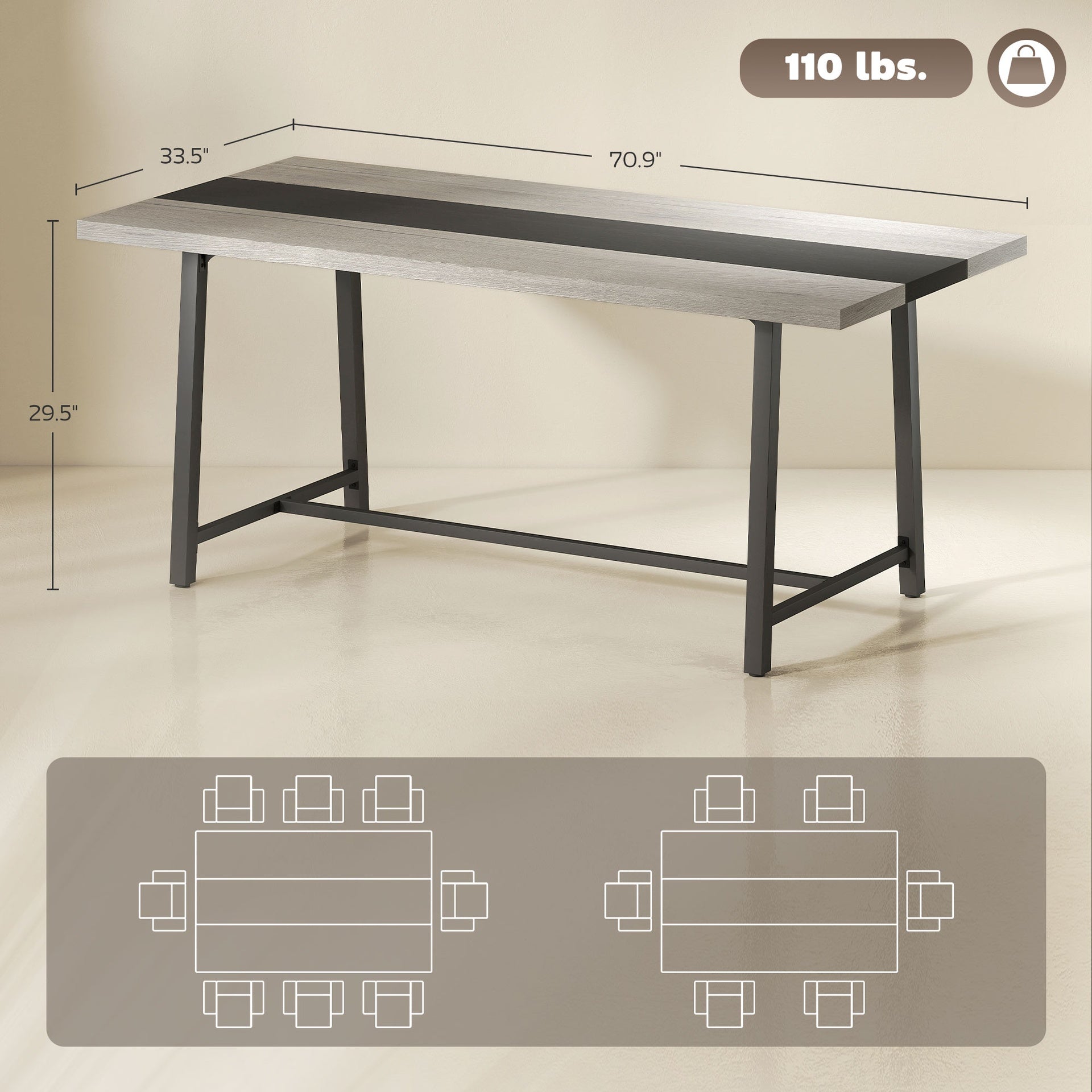 Long Dining Table with Large Tabletop and Steel Legs,Kitchen Table,for Your Home