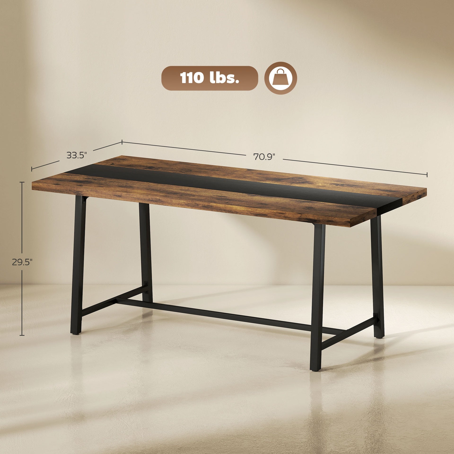 Long Dining Table,Kitchen Table with Large Tabletop and Steel Legs,for Your Home