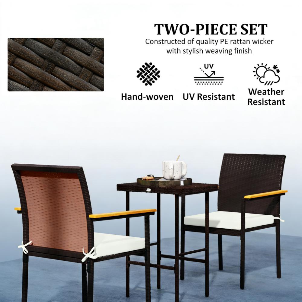 Set of 2 Patio Wicker Dining Chair with Backrest, Armrests