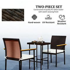 Set of 2 Patio Wicker Dining Chair with Backrest, Armrests