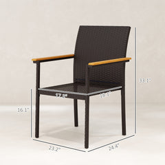 Set of 2 Patio Wicker Dining Chair with Backrest, Armrests