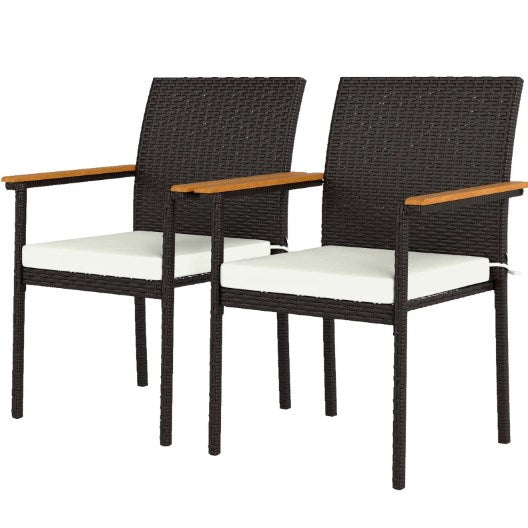 Set of 2 Patio Wicker Dining Chair with Backrest, Armrests