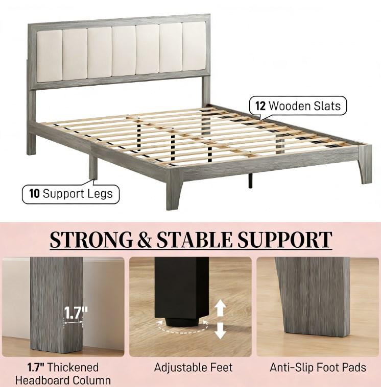 Nordic Style Bed Frame,Platform Bed Frame with Wooden Slats