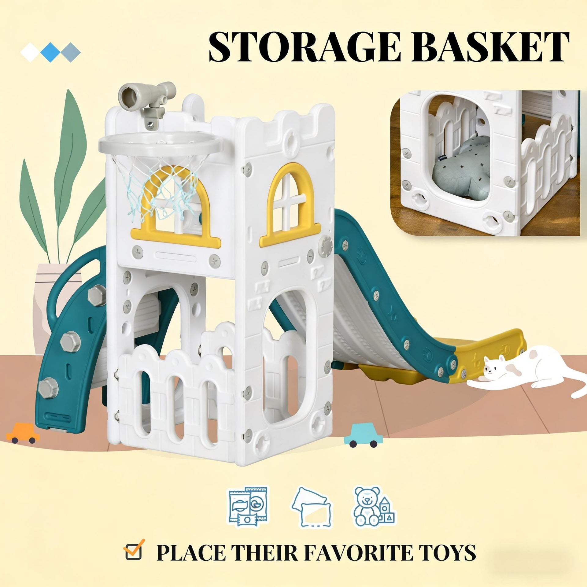 Kids Slide,Toddler Slide with Basketball Hoop