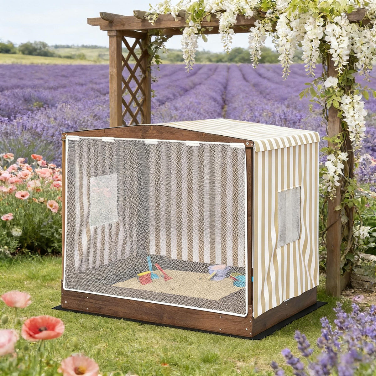 Sandbox with Canopy Covered,Kids Wooden Sandbox