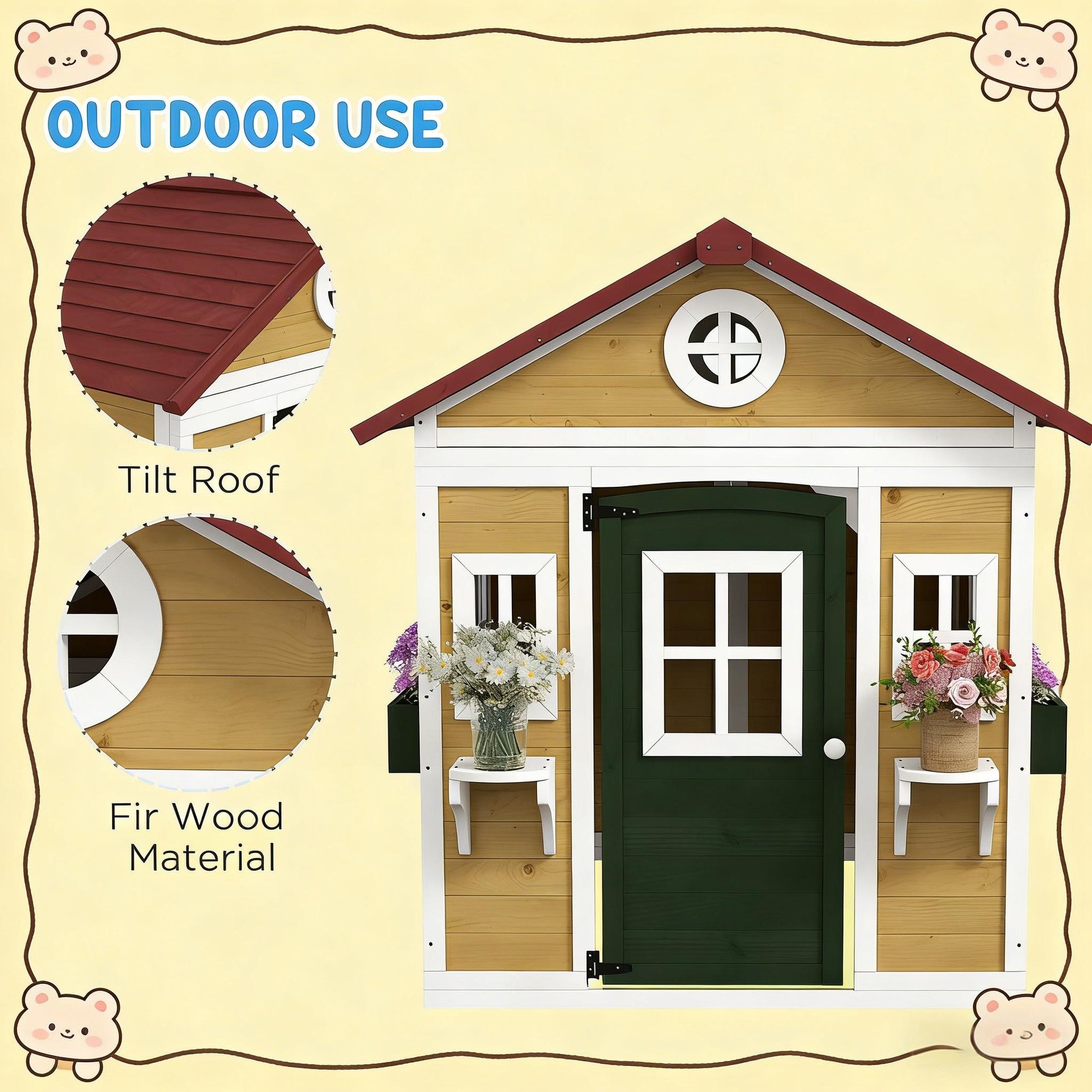 Toddlers Wooden Playhouse,Outdoor Kids Cottage