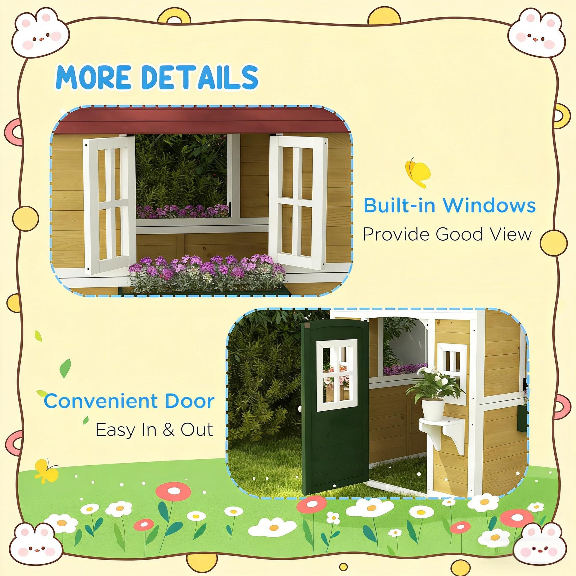 Toddlers Wooden Playhouse,Outdoor Kids Cottage