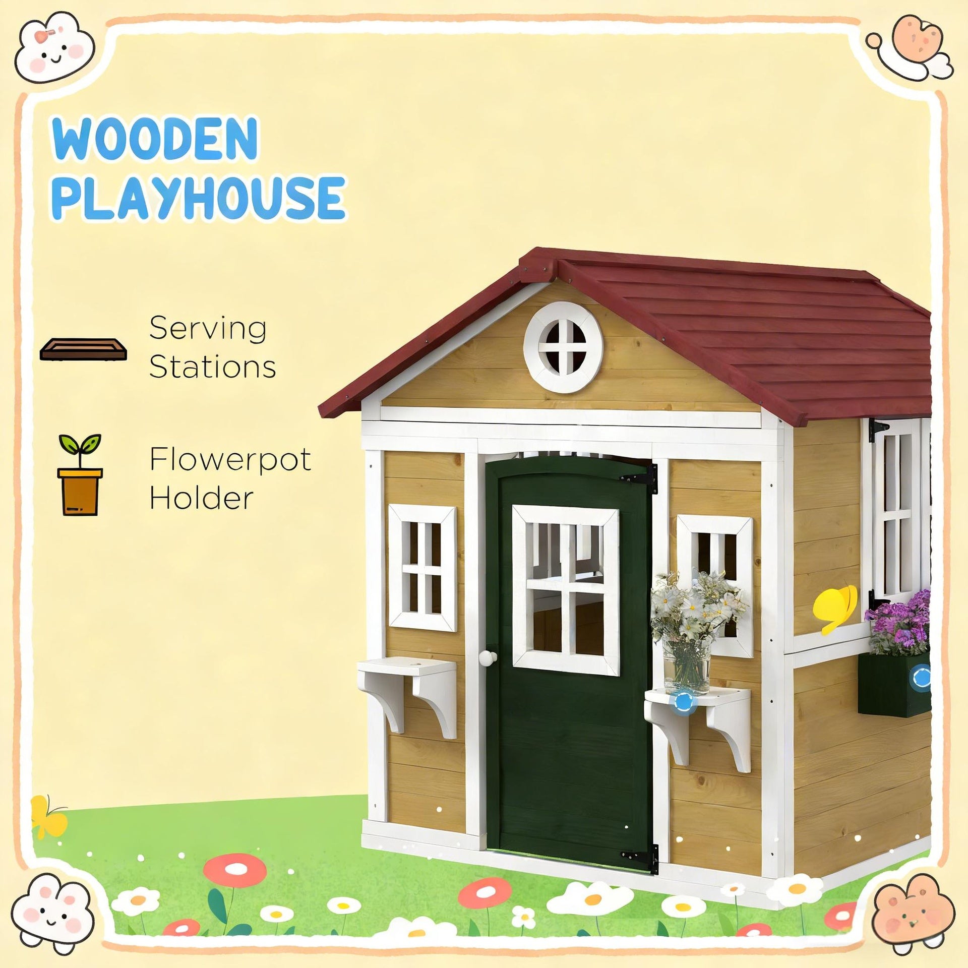 Toddlers Wooden Playhouse,Outdoor Kids Cottage