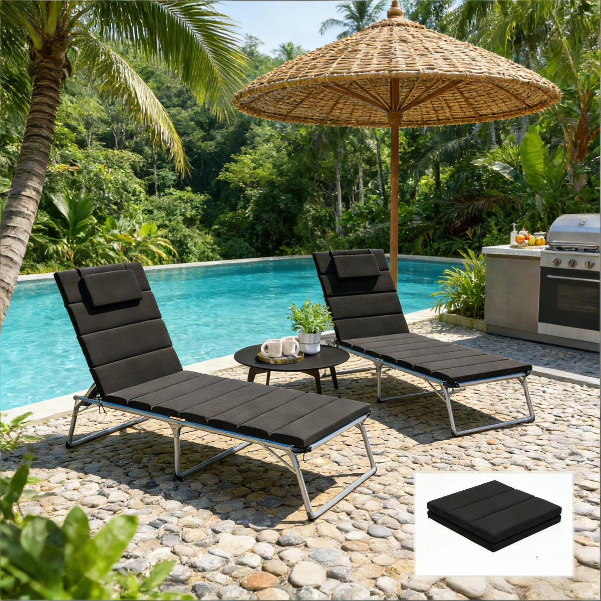 Outdoor Lounge Chair Cushion Set,Foldable Cushion Set of 2