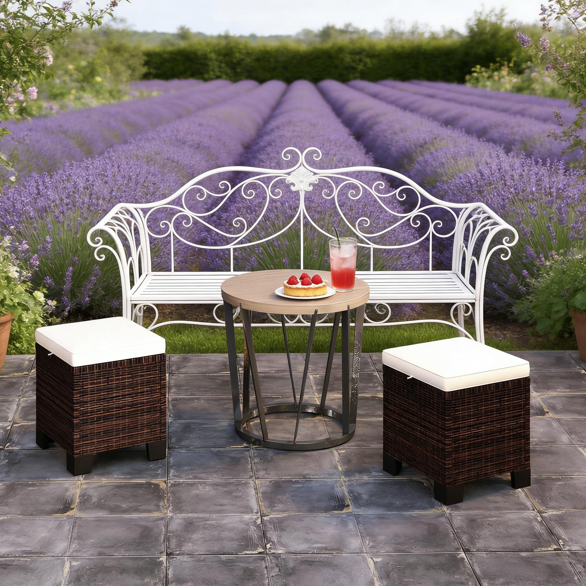 Beige Ottoman Cubes Set of 2,Outdoor Ottoman