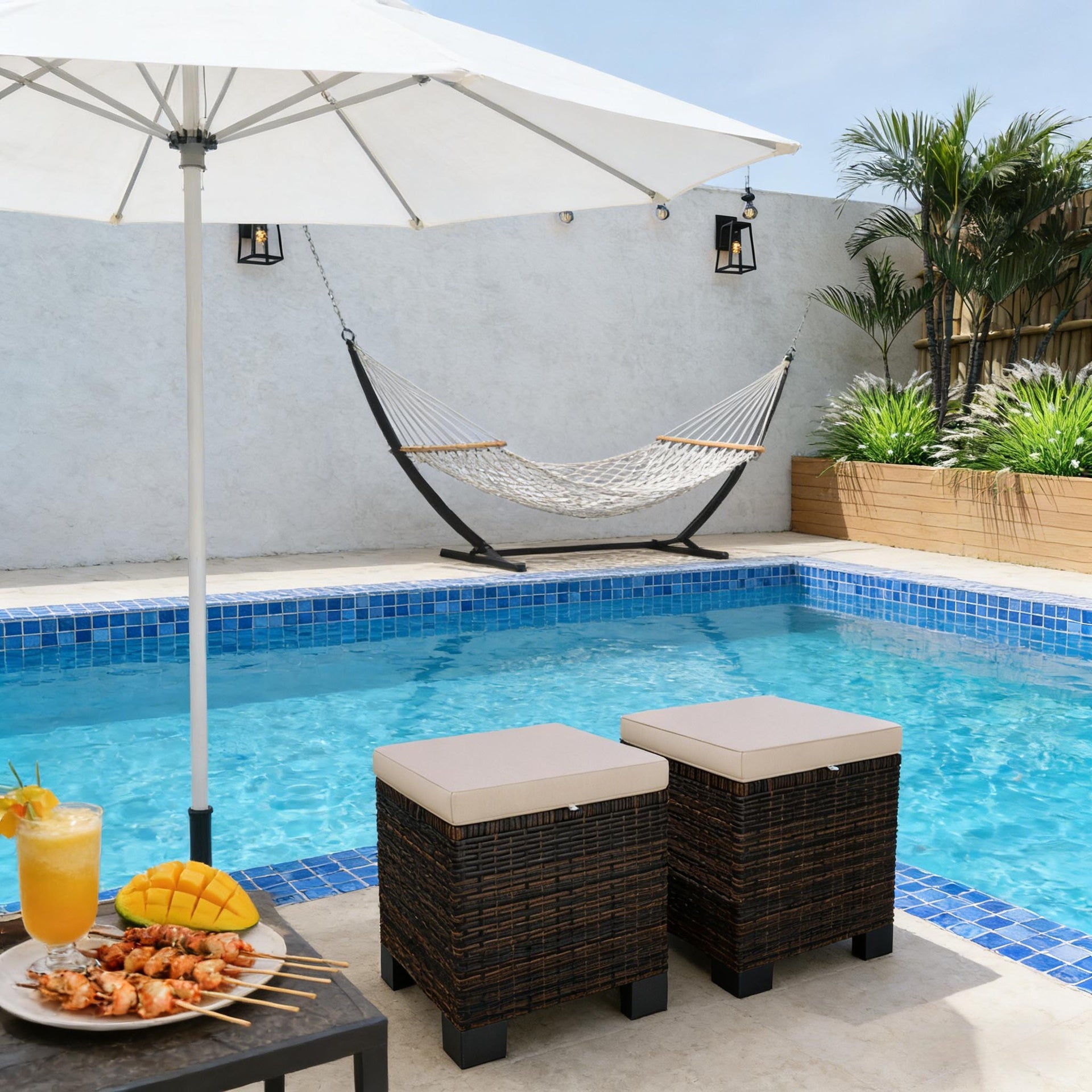 Patio Ottoman,Outdoor Ottoman Cubes Set of 2