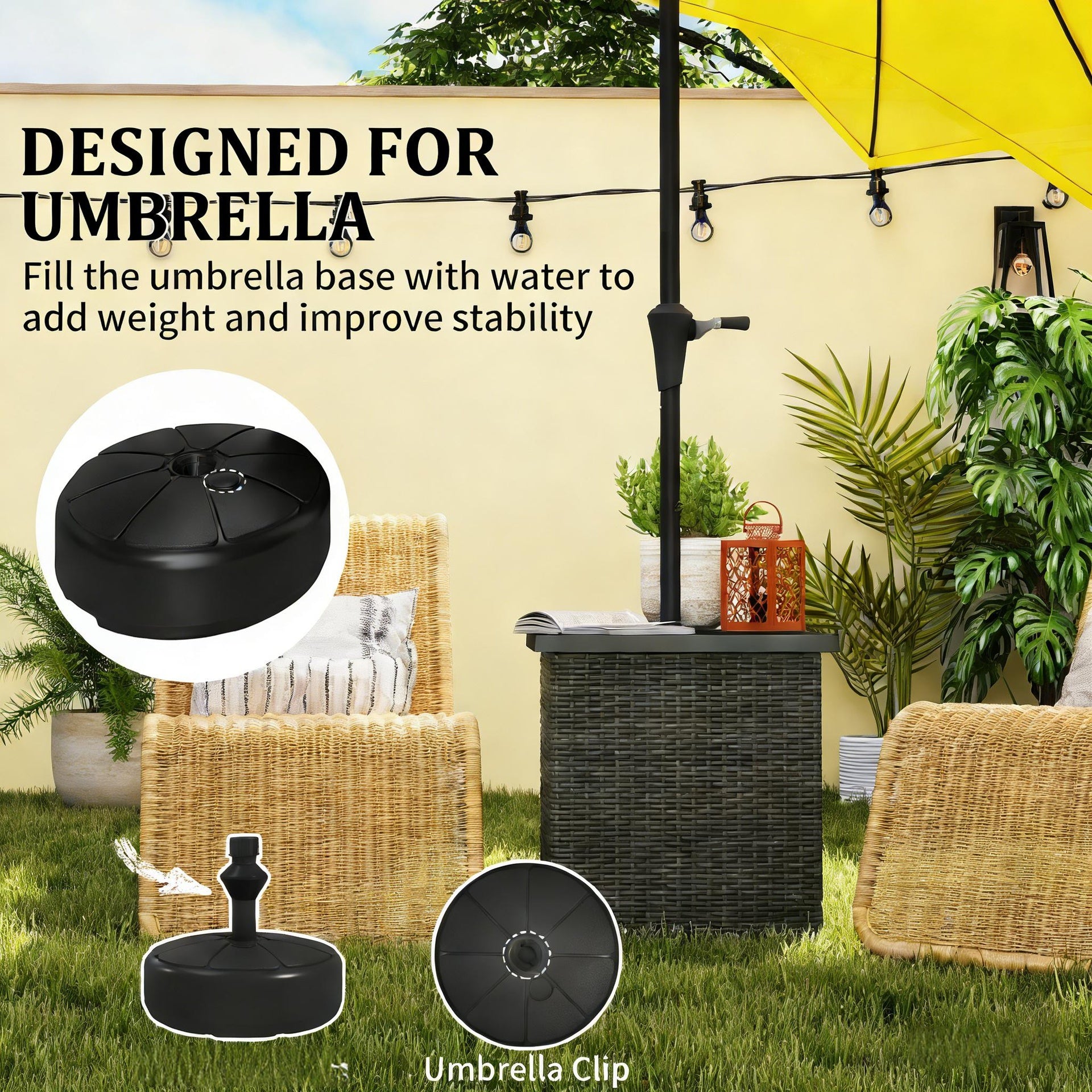 Outdoor Patio Coffee Table,Wicker Side Table with Umbrella Hole