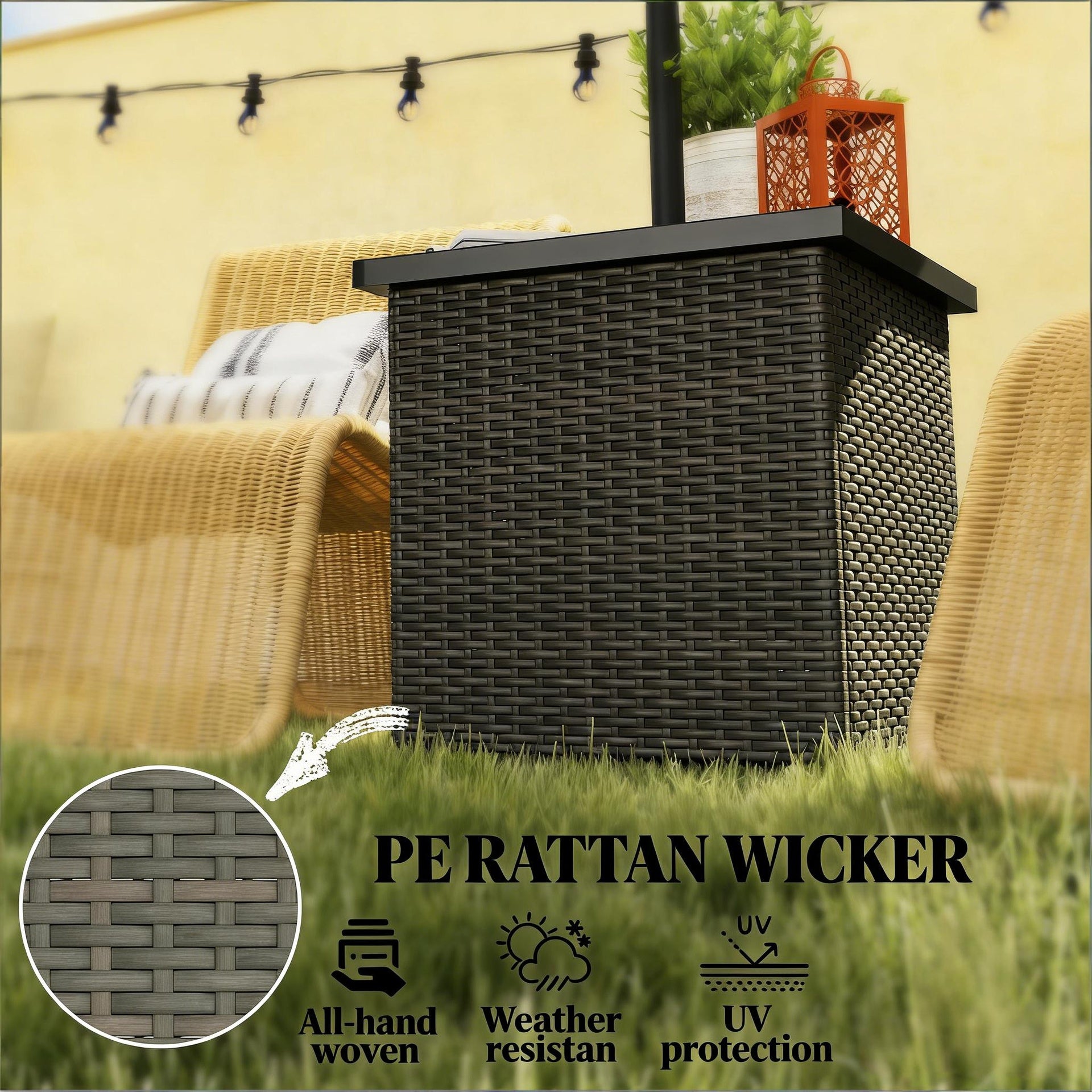 Outdoor Patio Coffee Table,Wicker Side Table with Umbrella Hole
