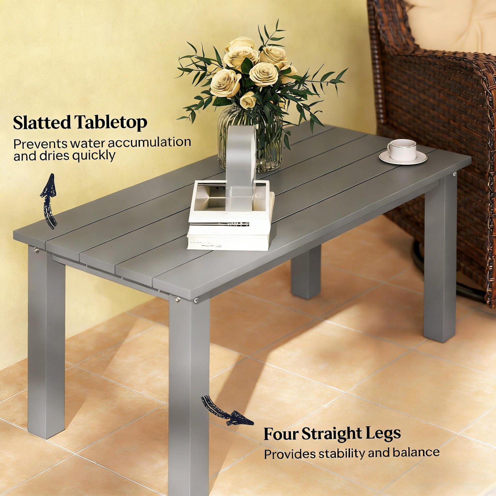 Outdoor Gray Table,Rectangle Outdoor Coffee Table