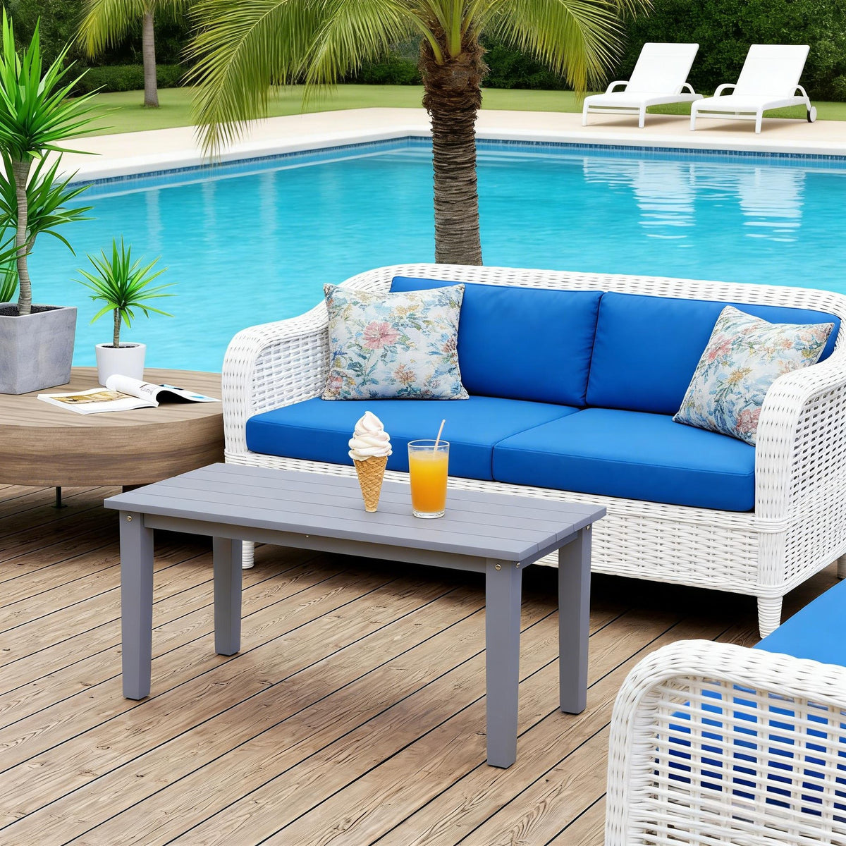 Outdoor Gray Table,Rectangle Outdoor Coffee Table