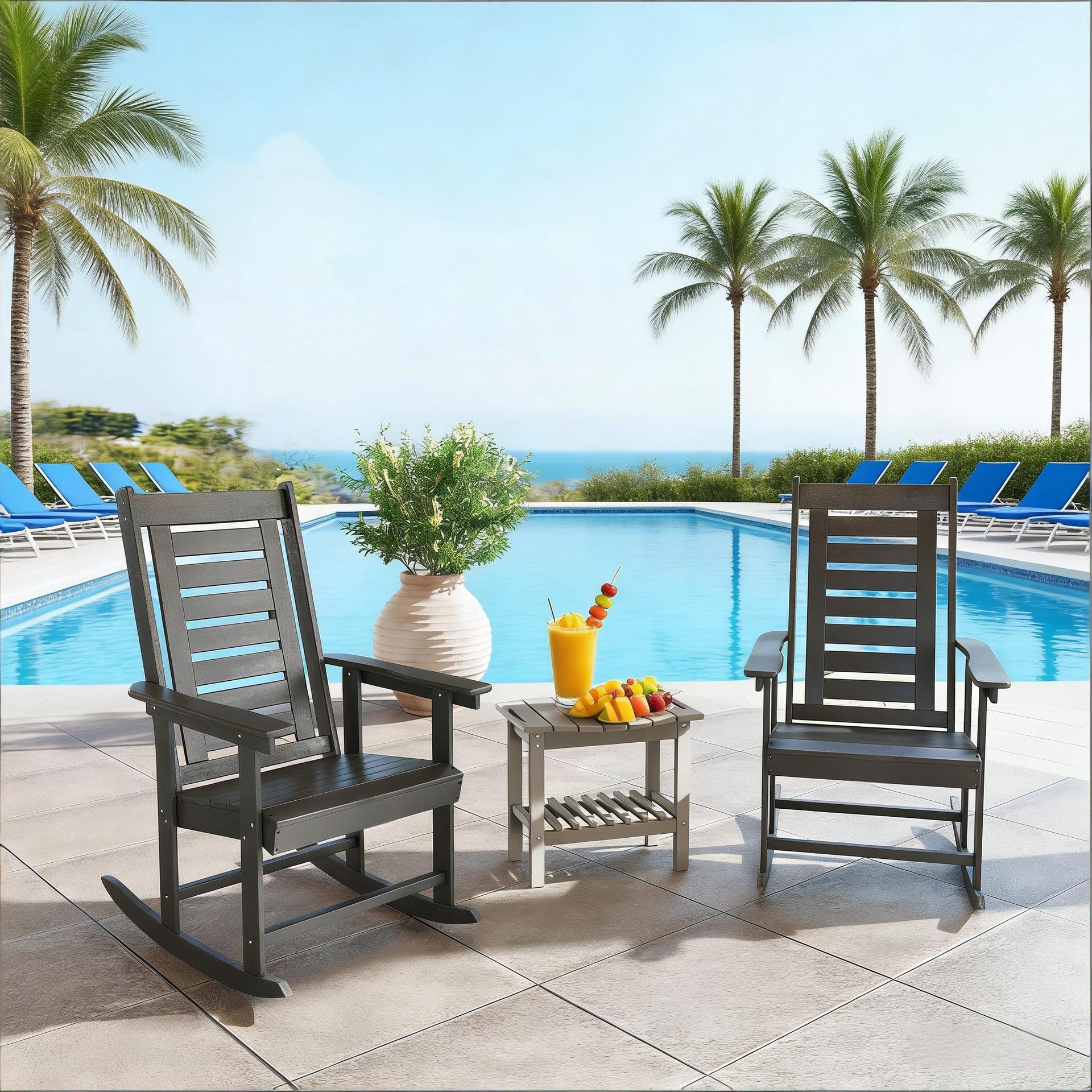 Wide Armrests Chairs,2 Pieces Outdoor Rocking Chairs