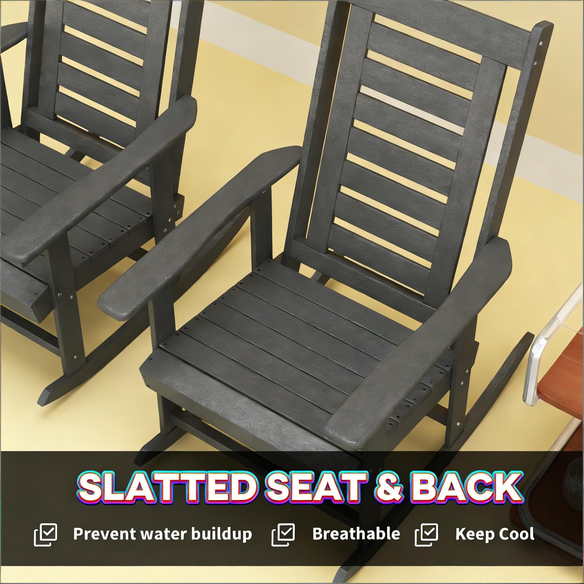 Wide Armrests Chairs,2 Pieces Outdoor Rocking Chairs