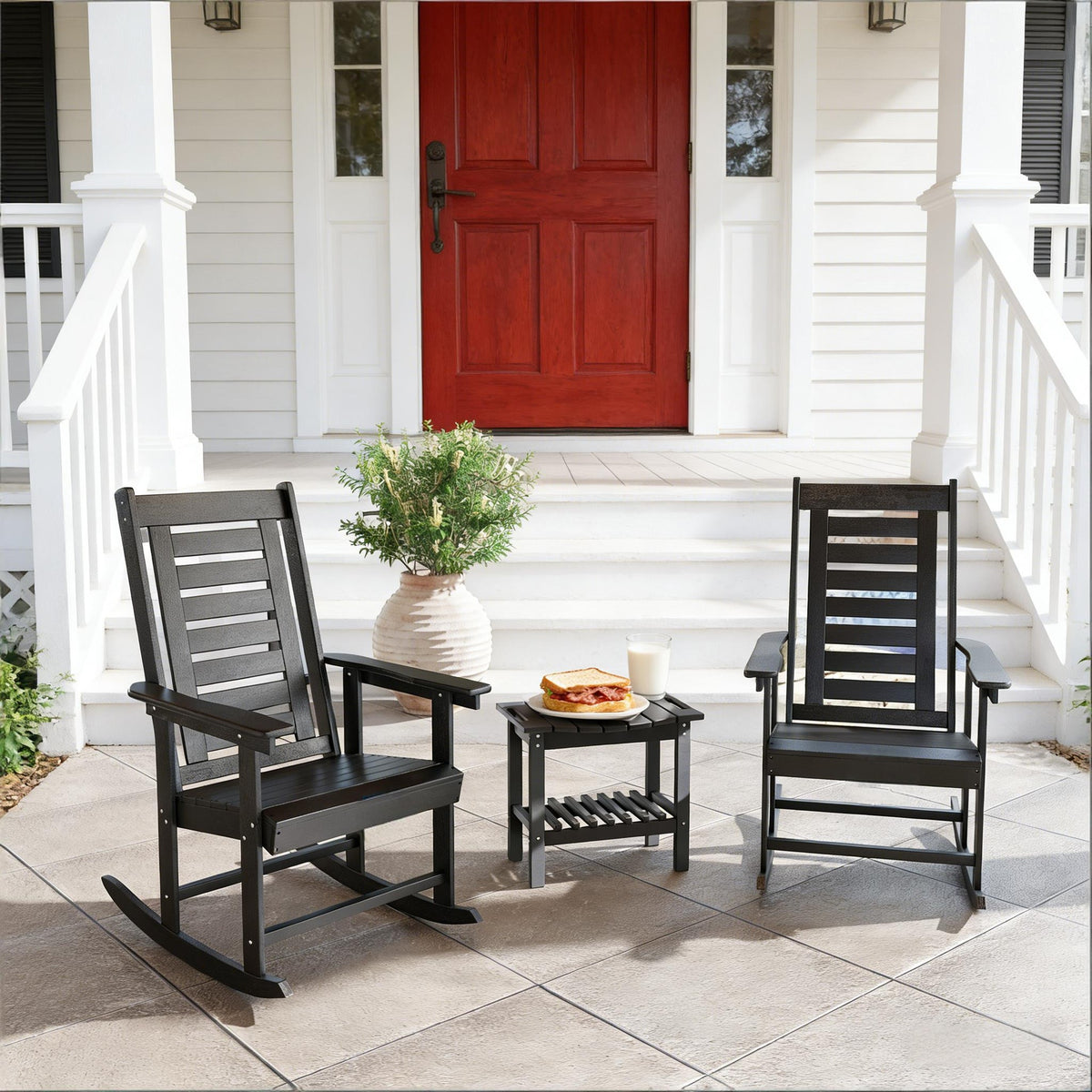 Black High Back Chairs,2 Pieces Outdoor Rocking Chairs