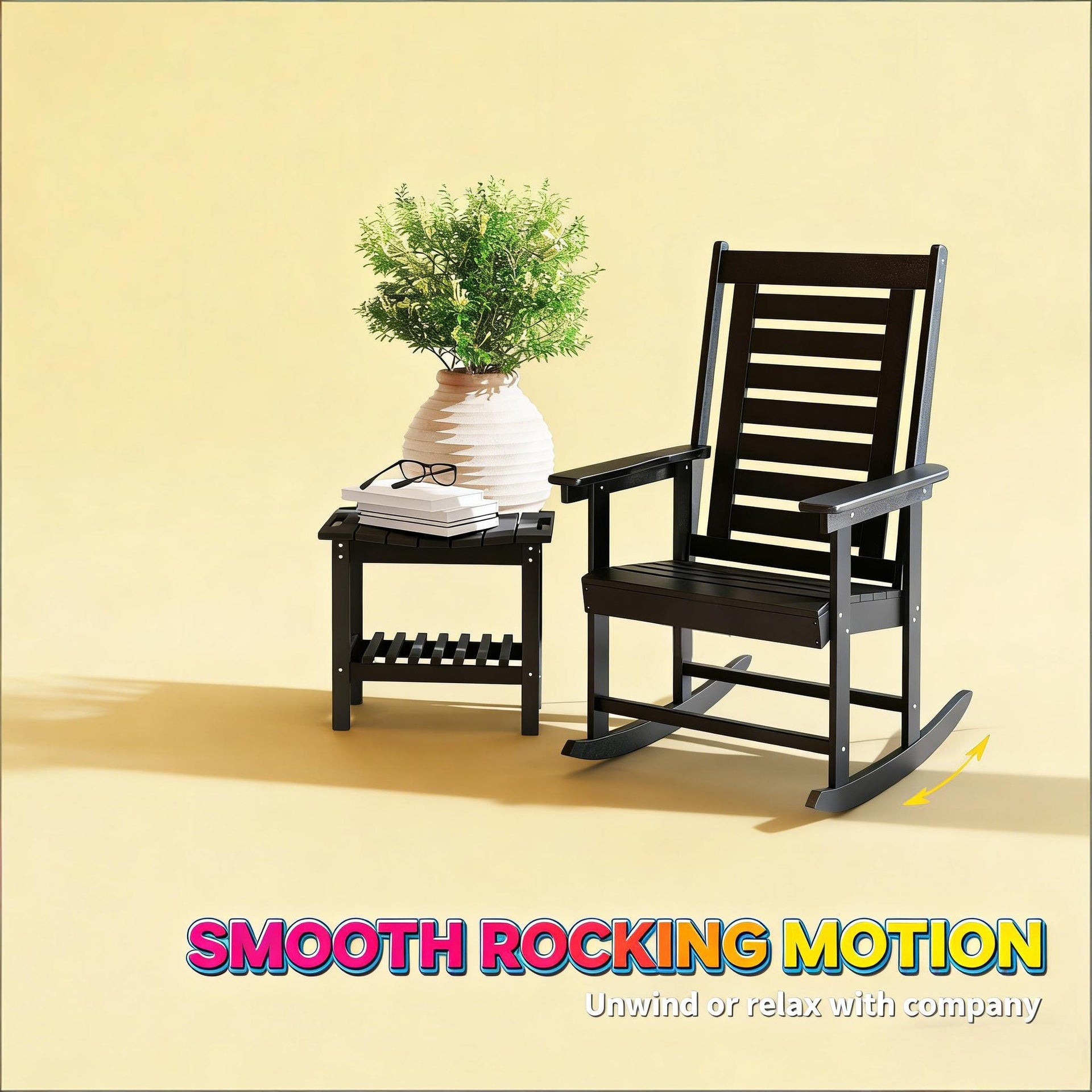 Black High Back Chairs,2 Pieces Outdoor Rocking Chairs