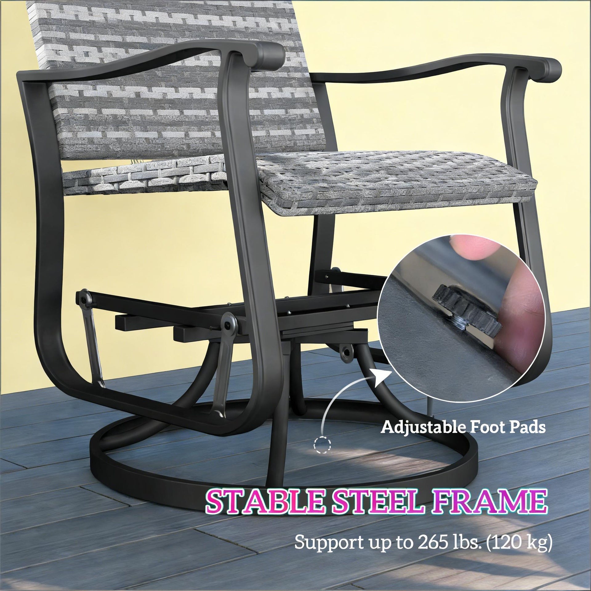 Outdoor Gray Chair,Wicker Rattan Swivel Chair Set