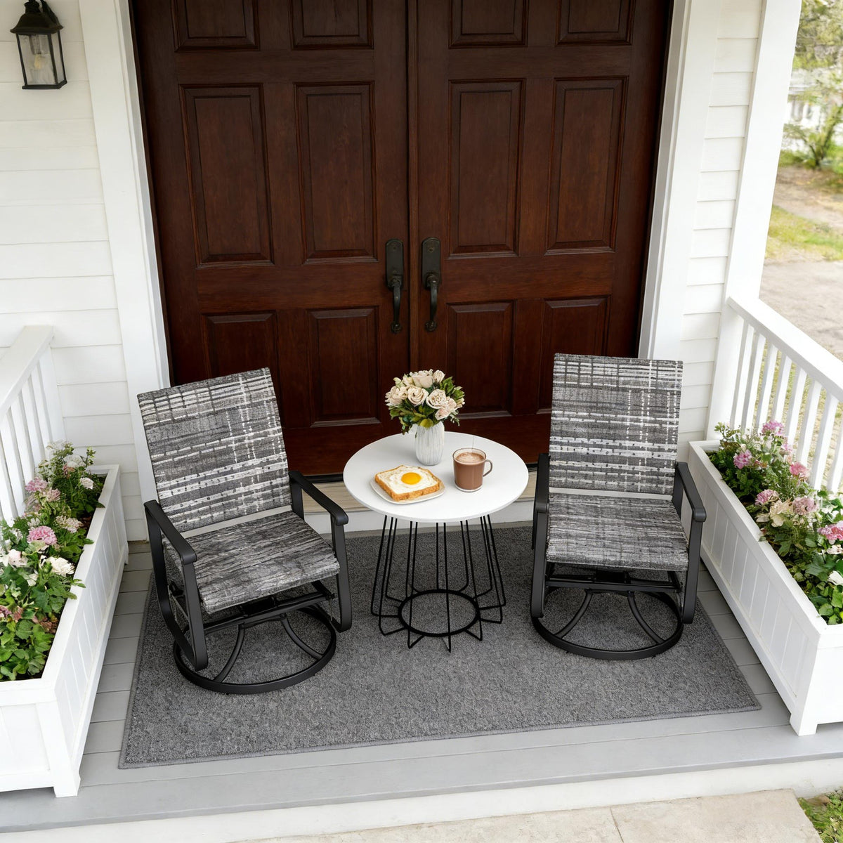 Outdoor Gray Chair,Wicker Rattan Swivel Chair Set