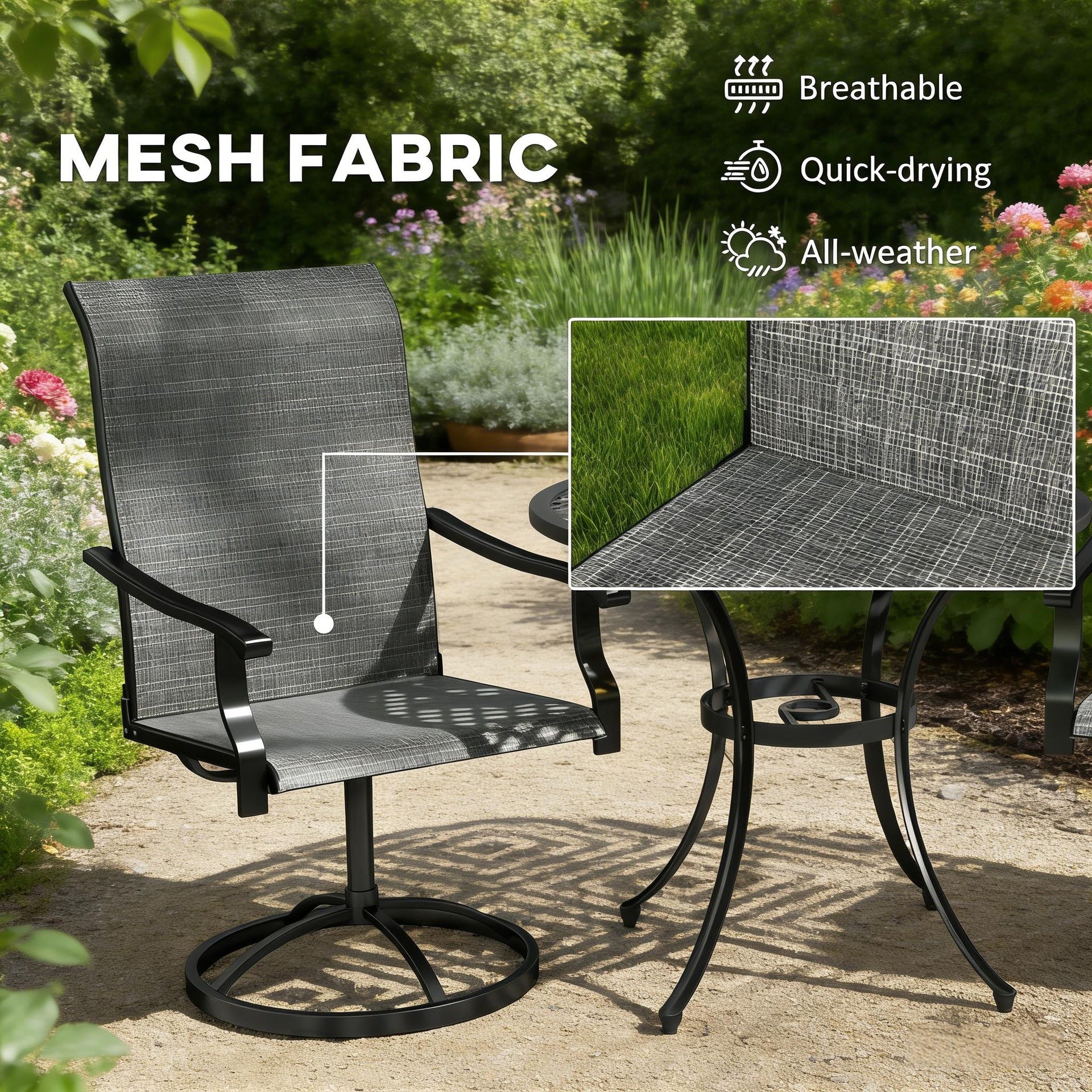 Outdoor Gray Chairs,Swivel Chairs Set of 2