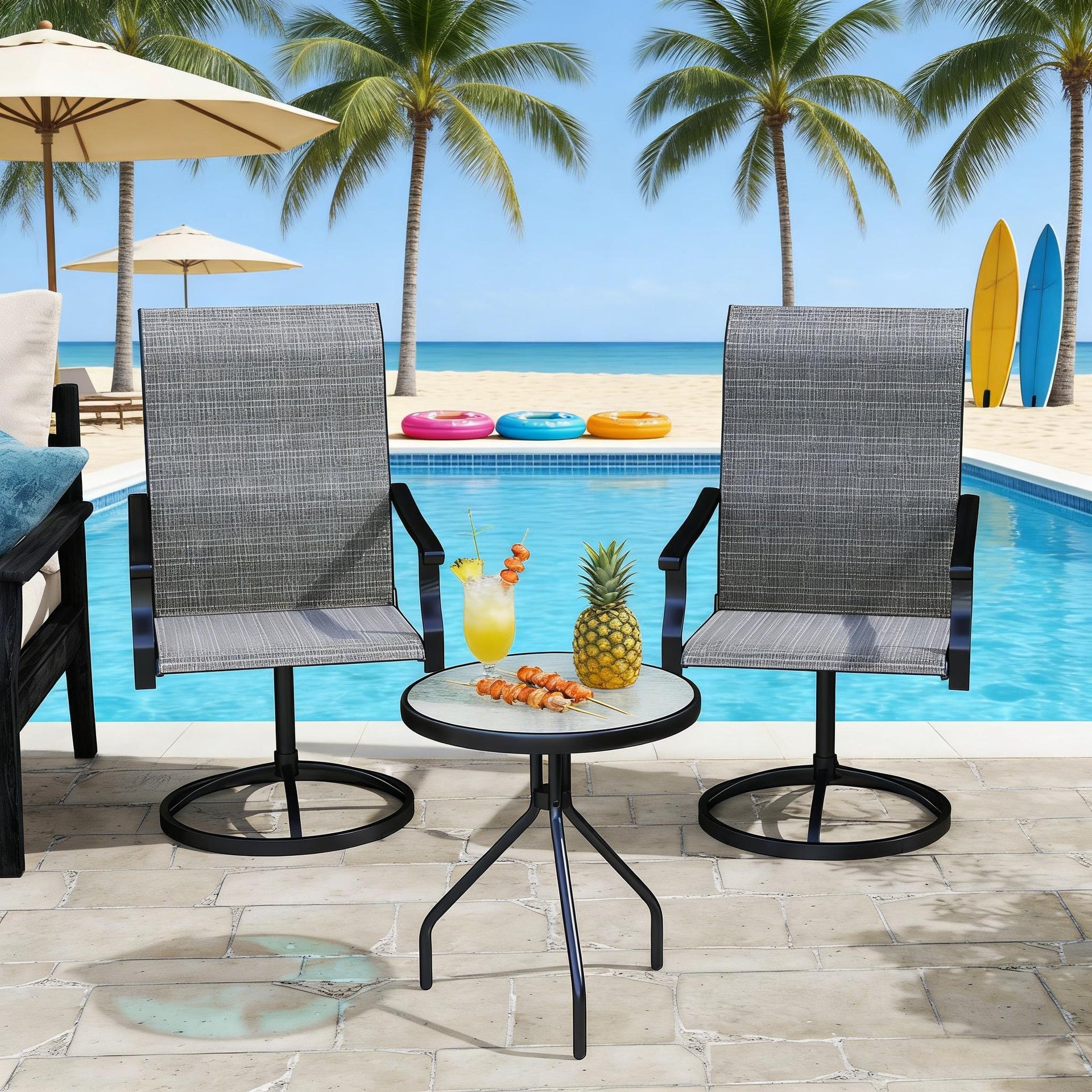 Outdoor Gray Chairs,Swivel Chairs Set of 2