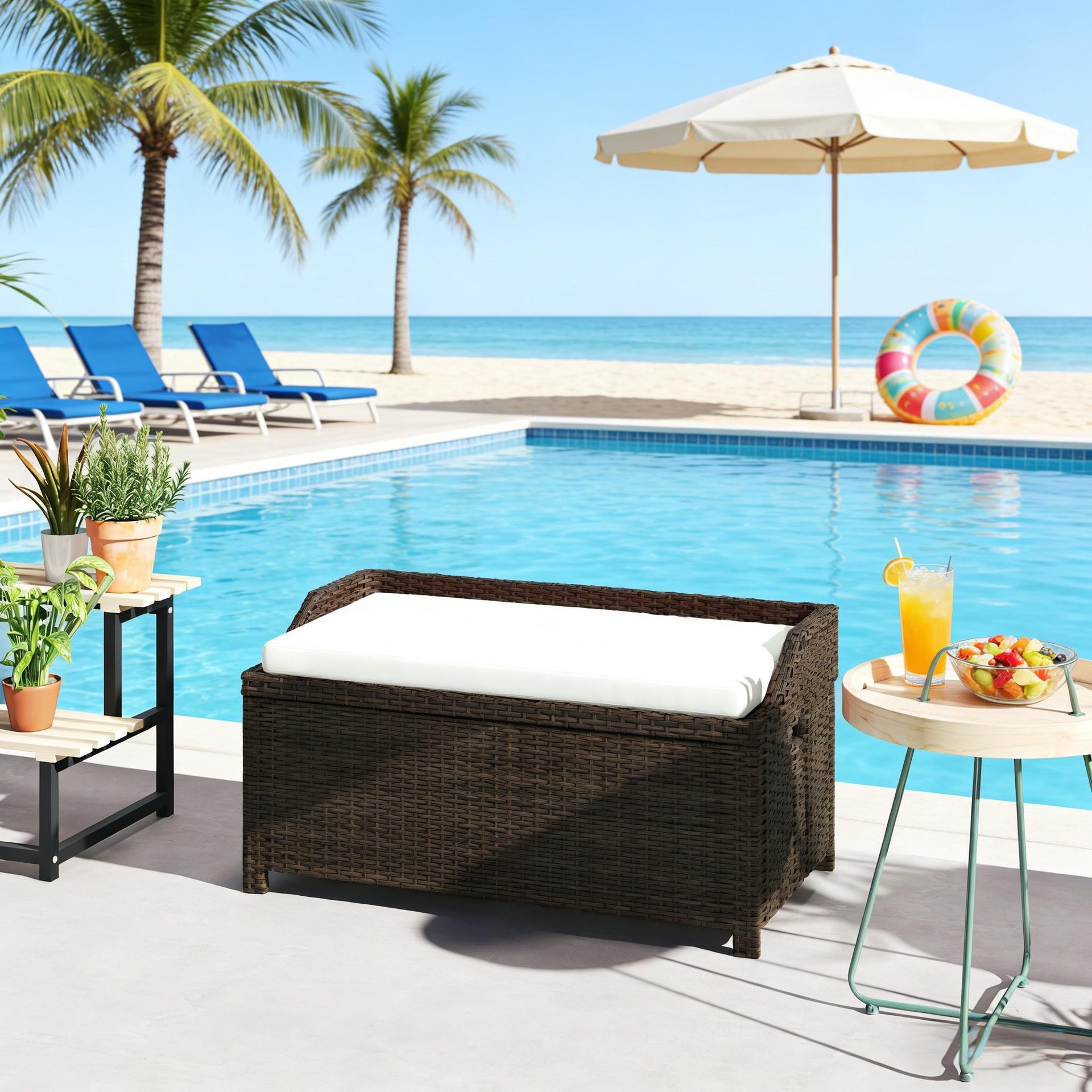 Storage Box,Outdoor Wicker Storage Bench