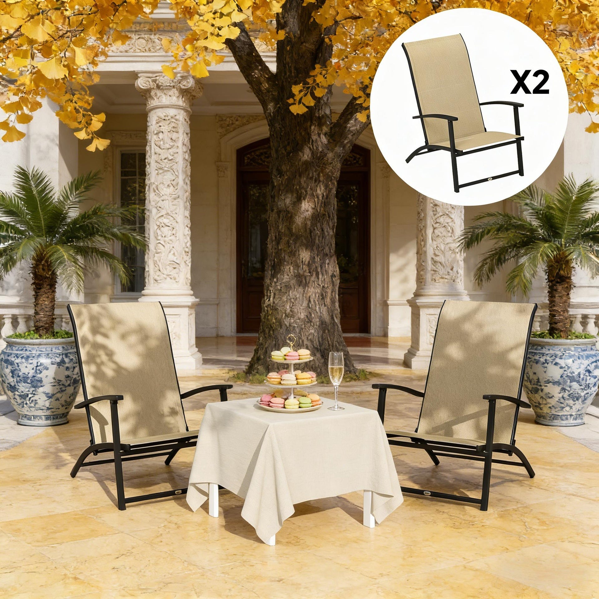 High Back Folding Chairs,Set of 2 Outdoor Dining Chairs