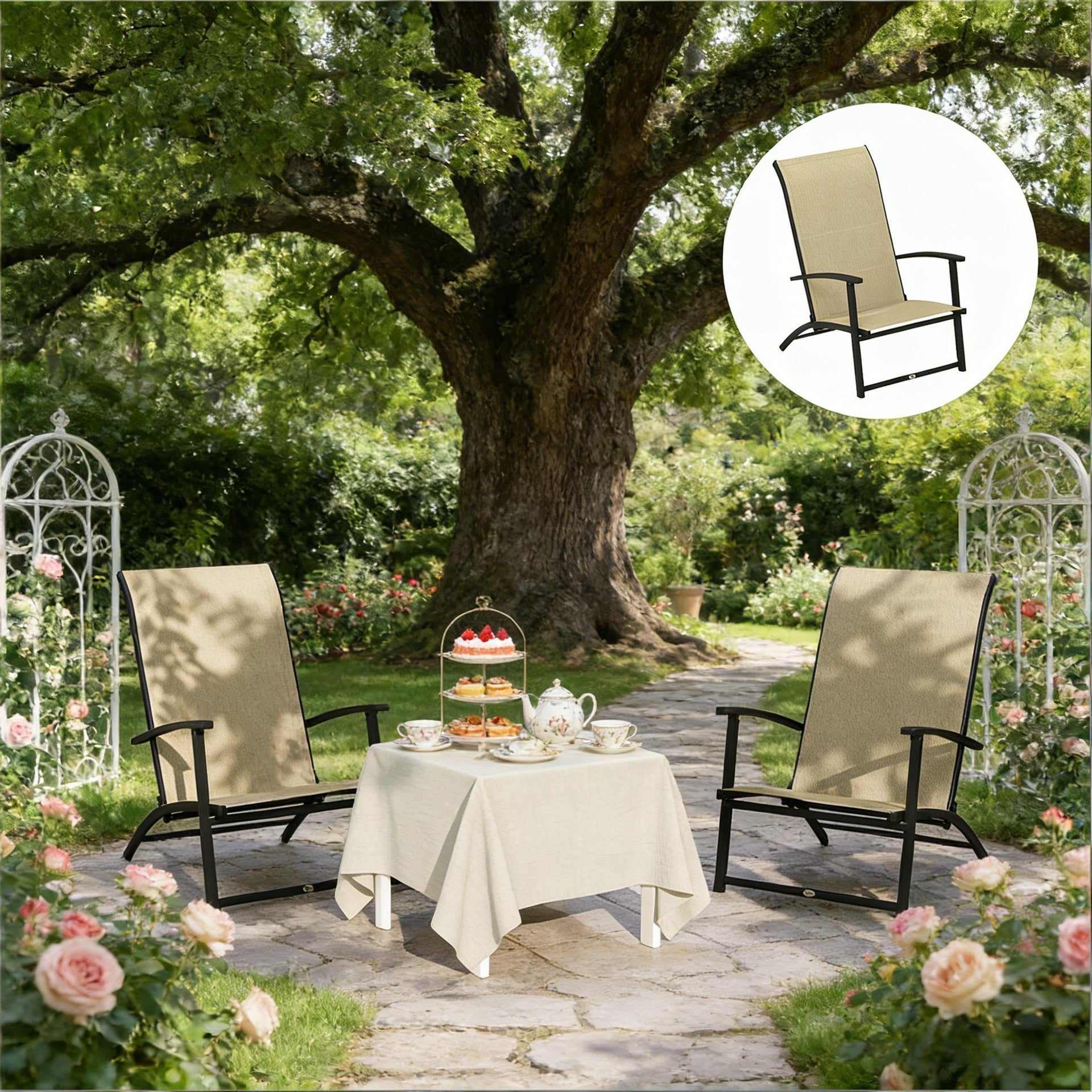High Back Folding Chairs,Set of 2 Outdoor Dining Chairs