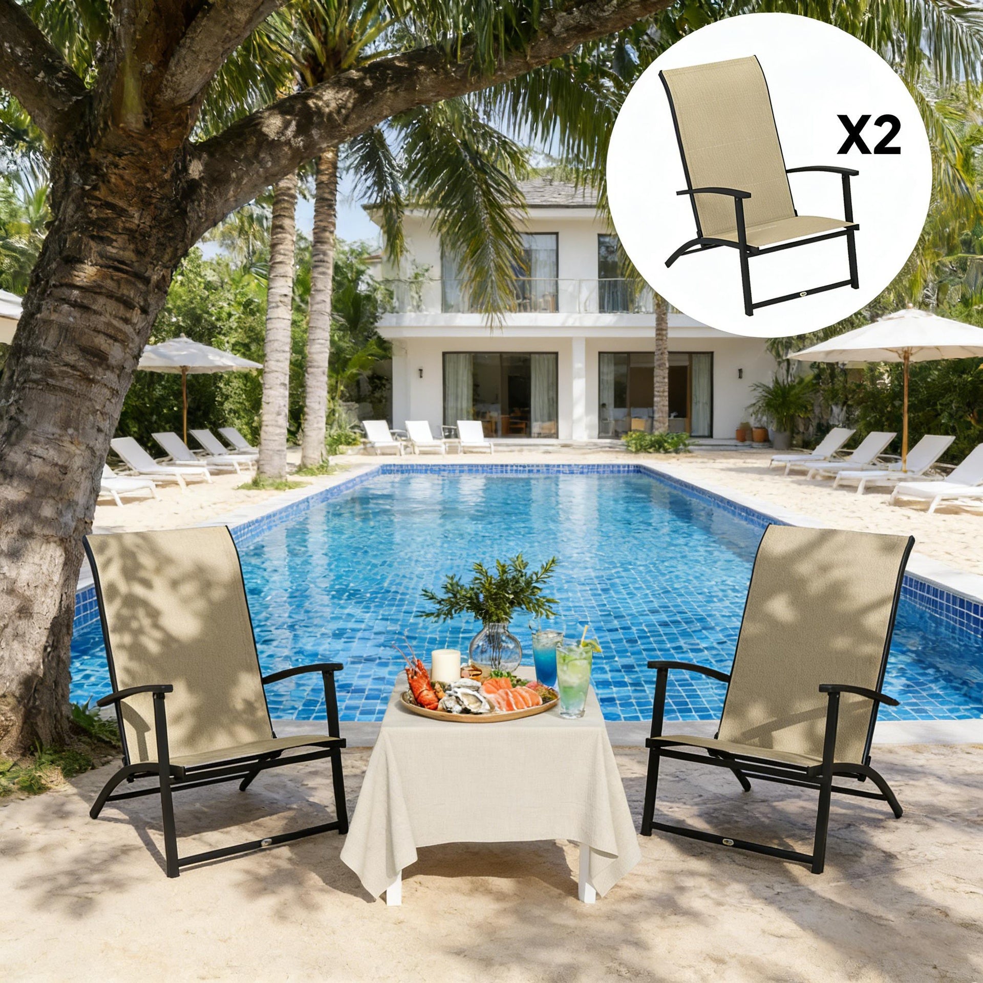 High Back Folding Chairs,Set of 2 Outdoor Dining Chairs