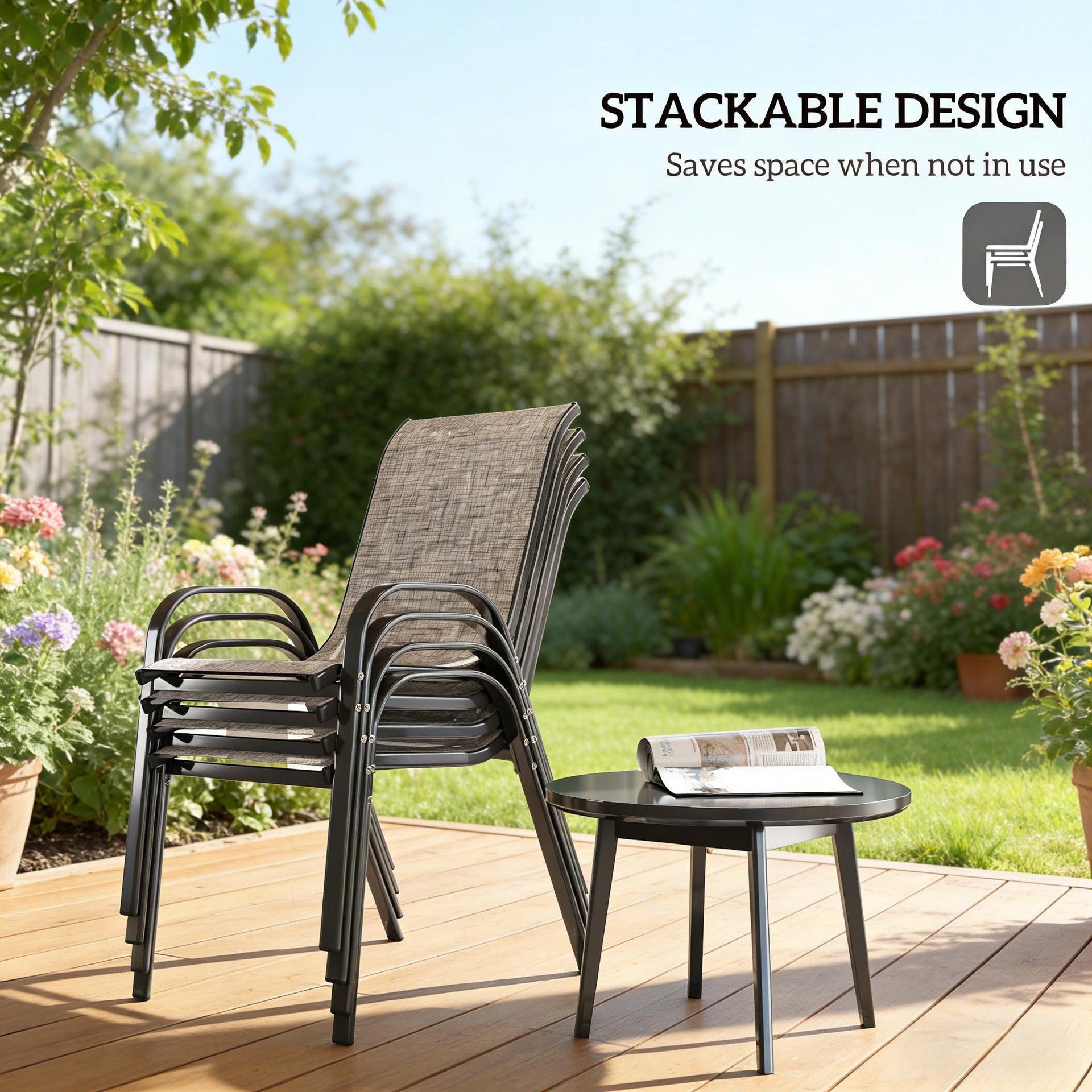 Stackable Chairs,Set of 4 Outdoor Dining Chairs