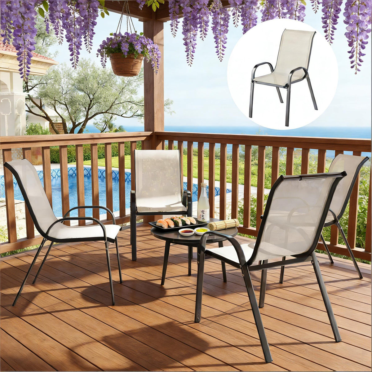 Outdoor Chairs Set of 4,Stackable Chairs