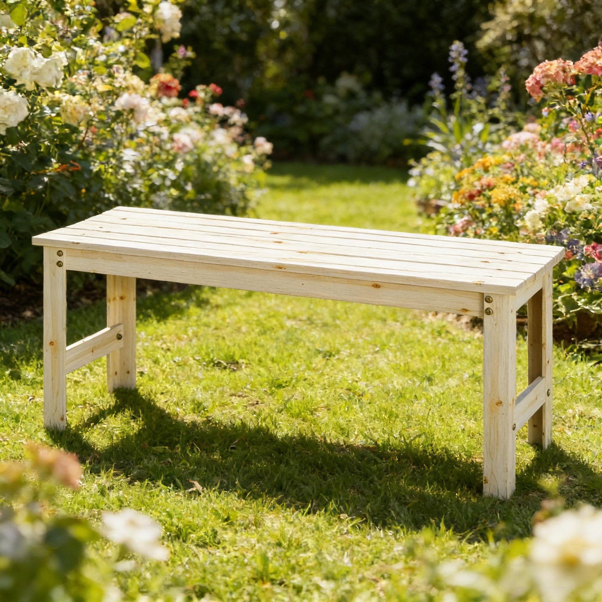 Backless Slatted Bench,Wood Outdoor Bench