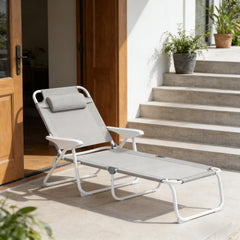 Outdoor Tanning Chair,Light Gray Folding Chaise Lounge Chair