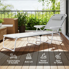 Outdoor Tanning Chair,Light Gray Folding Chaise Lounge Chair