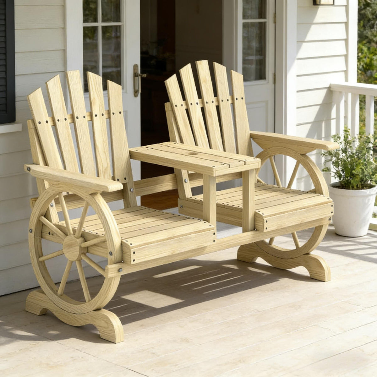 High Backrest Wooden Garden Bench,2-Seat Patio Bench